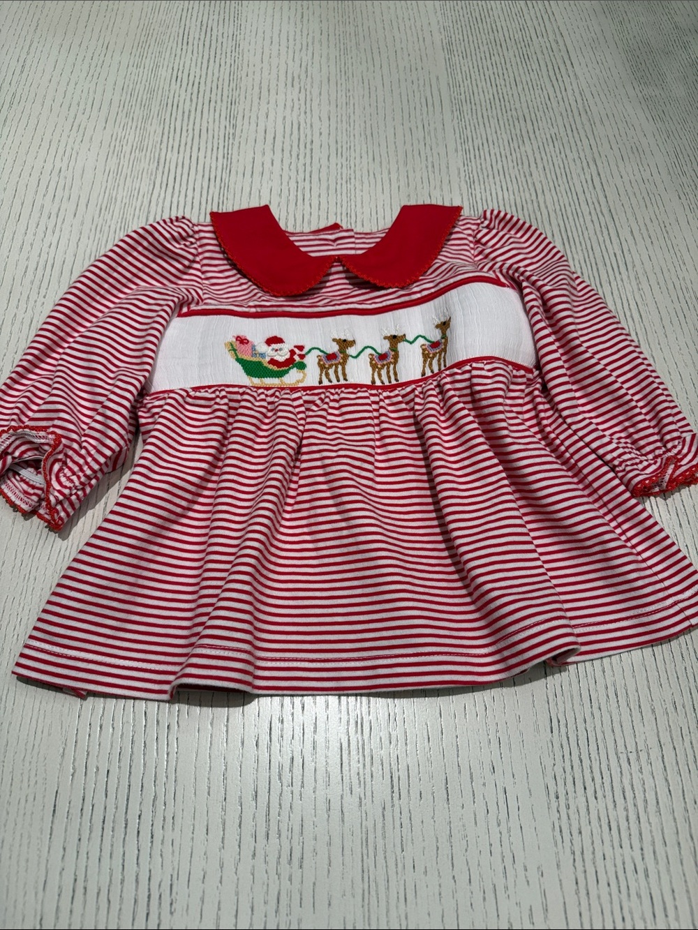 Stitchy Fish Red Striped Smocked Santa & Reindeer Girls' Top